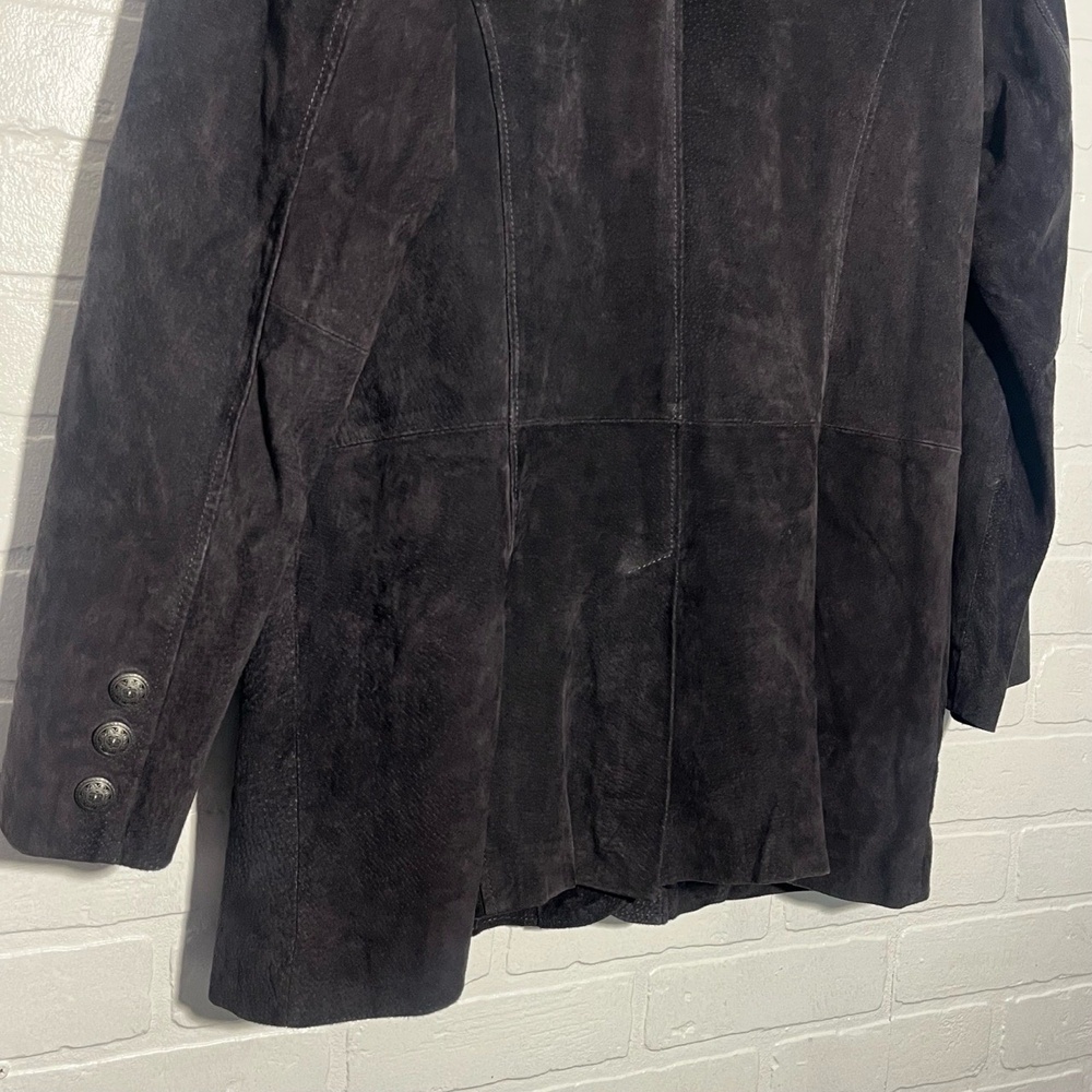 Denim & Company Womens Leather Blazer Dark Grey Button Front Classic Large - Picture 10 of 13